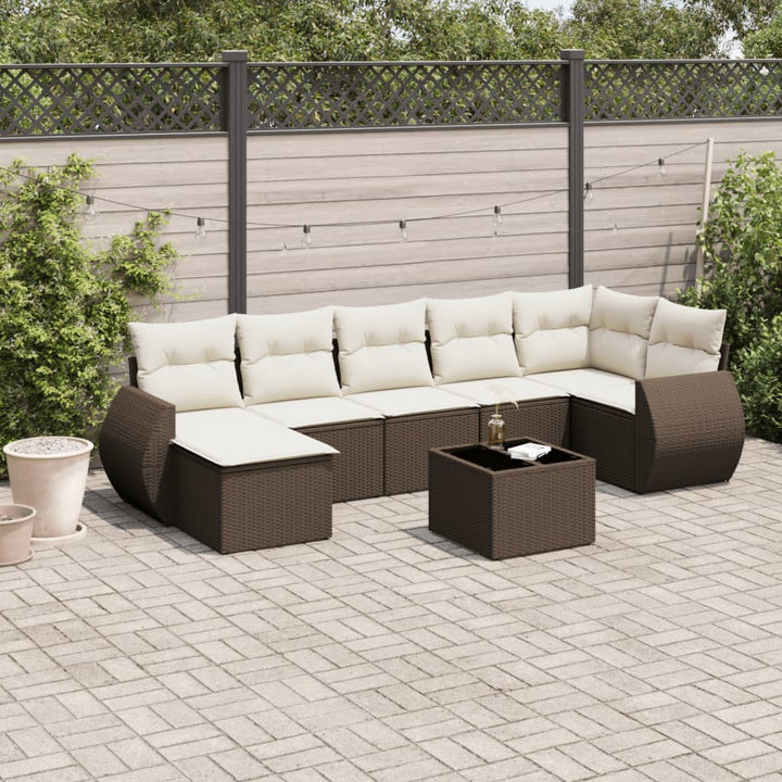 8-tlg. Garten-Sofagarnitur mit Kissen Braun Poly Rattan