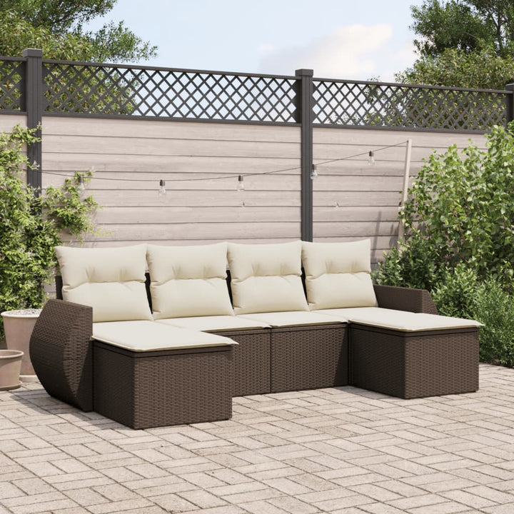 6-tlg. Garten-Sofagarnitur mit Kissen Braun Poly Rattan