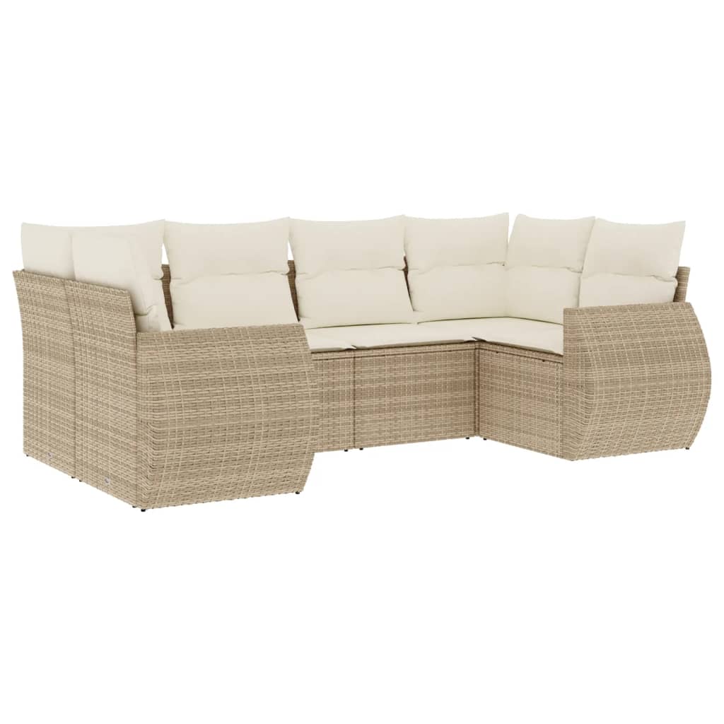 6-tlg. Garten-Sofagarnitur mit Kissen Beige Poly Rattan