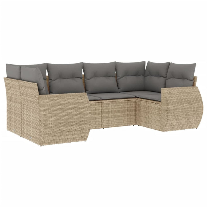 6-tlg. Garten-Sofagarnitur mit Kissen Beige Poly Rattan