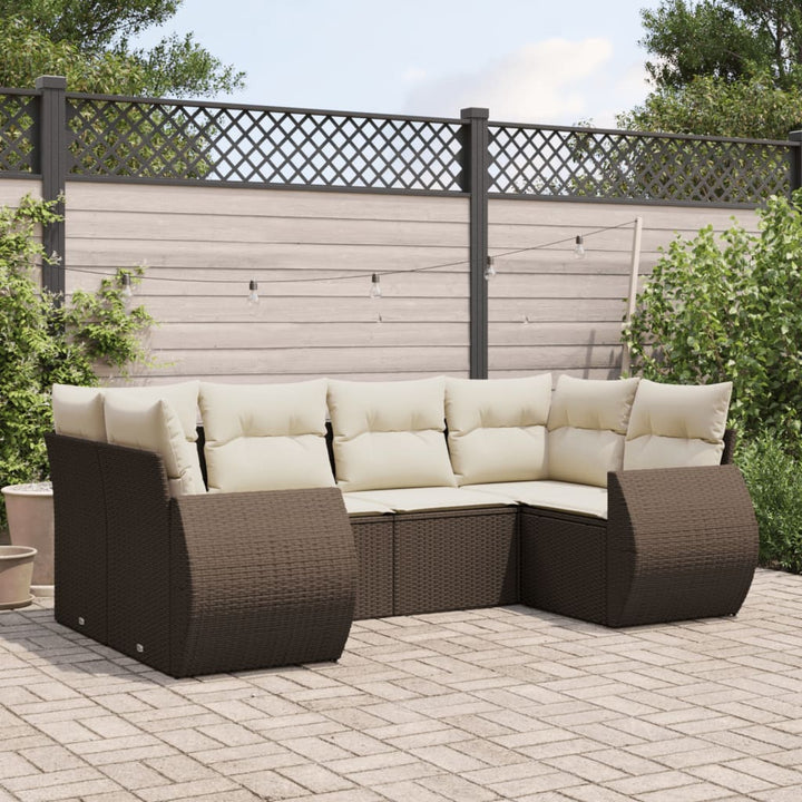 6-tlg. Garten-Sofagarnitur mit Kissen Braun Poly Rattan