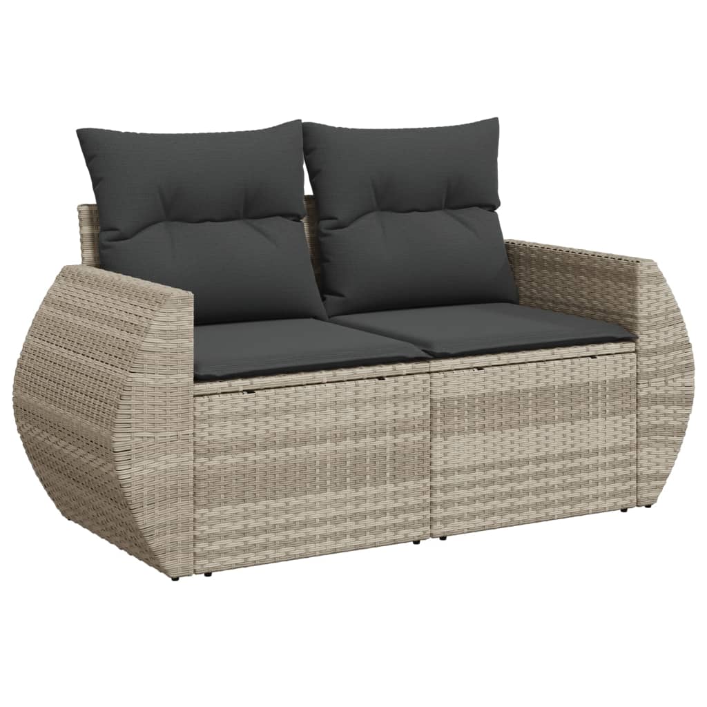 9-tlg. Garten-Sofagarnitur mit Kissen Hellgrau Poly Rattan