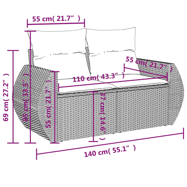 10-tlg. Garten-Sofagarnitur mit Kissen Hellgrau Poly Rattan