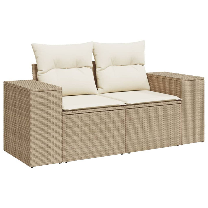 3-tlg. Garten-Sofagarnitur mit Kissen Beige Poly Rattan