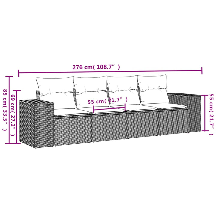 4-tlg. Garten-Sofagarnitur mit Kissen Hellgrau Poly Rattan