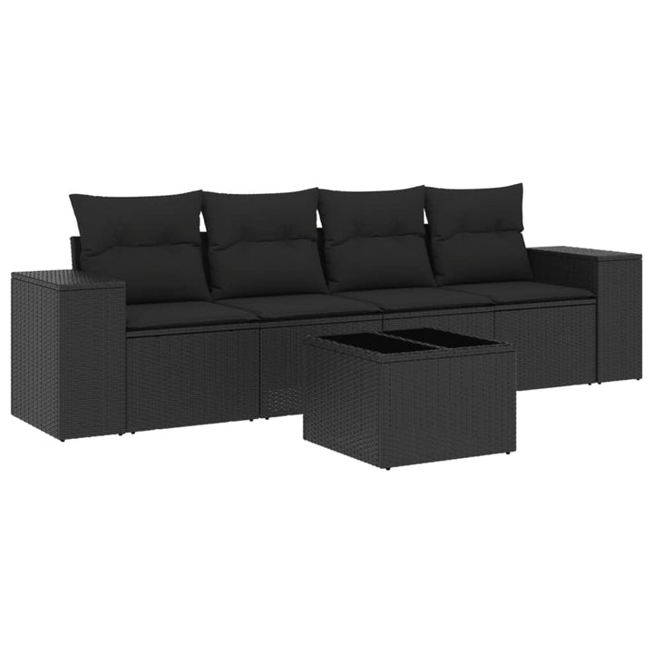 5-tlg. Garten-Sofagarnitur mit Kissen Schwarz Poly Rattan