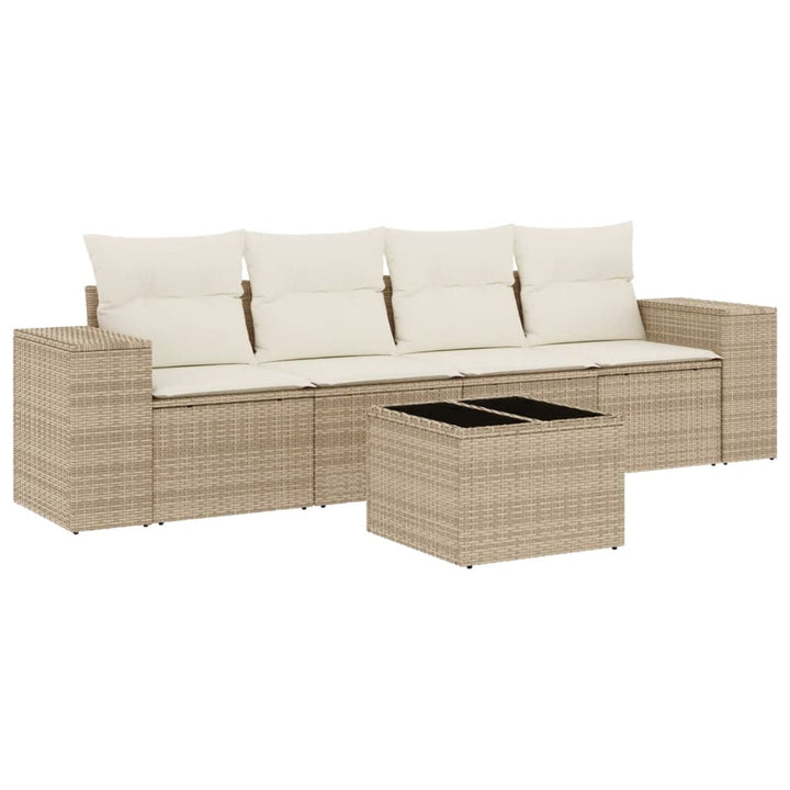 5-tlg. Garten-Sofagarnitur mit Kissen Beige Poly Rattan