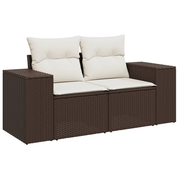 7-tlg. Garten-Sofagarnitur mit Kissen Braun Poly Rattan