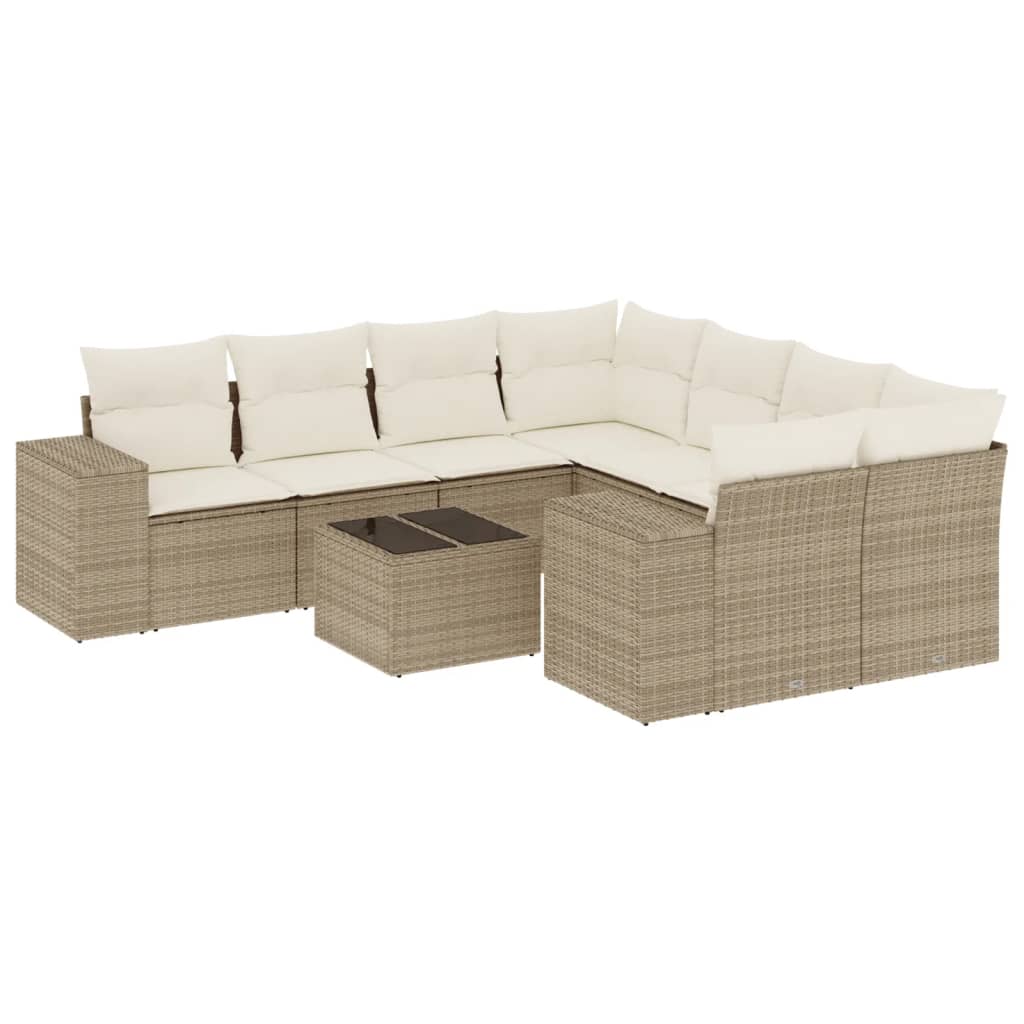 9-tlg. Garten-Sofagarnitur mit Kissen Beige Poly Rattan