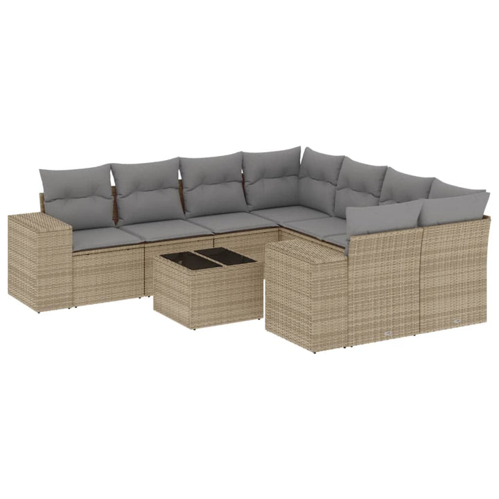 9-tlg. Garten-Sofagarnitur mit Kissen Beige Poly Rattan