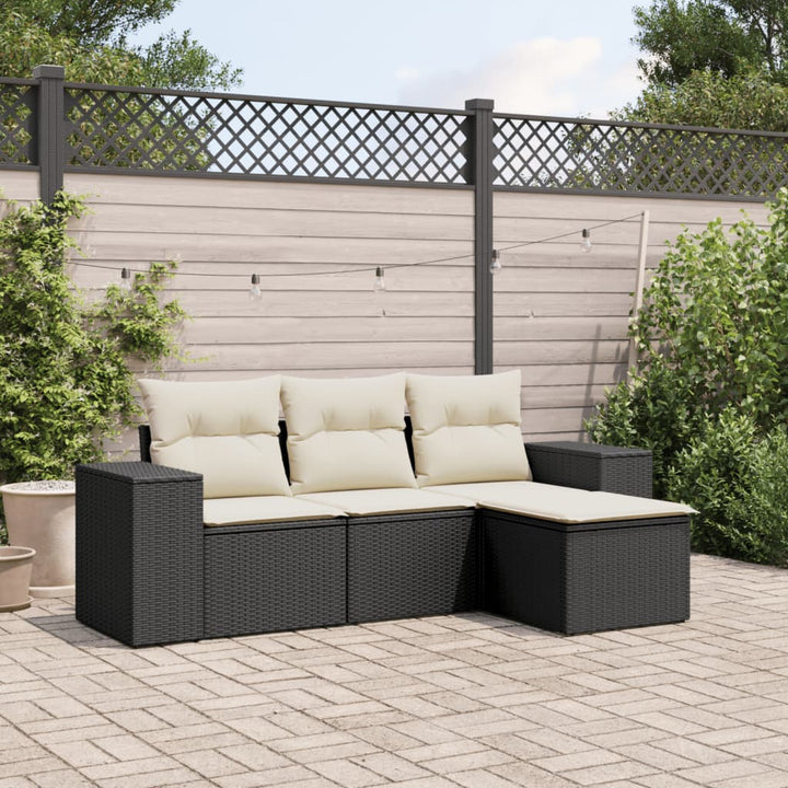 4-tlg. Garten-Sofagarnitur mit Kissen Schwarz Poly Rattan