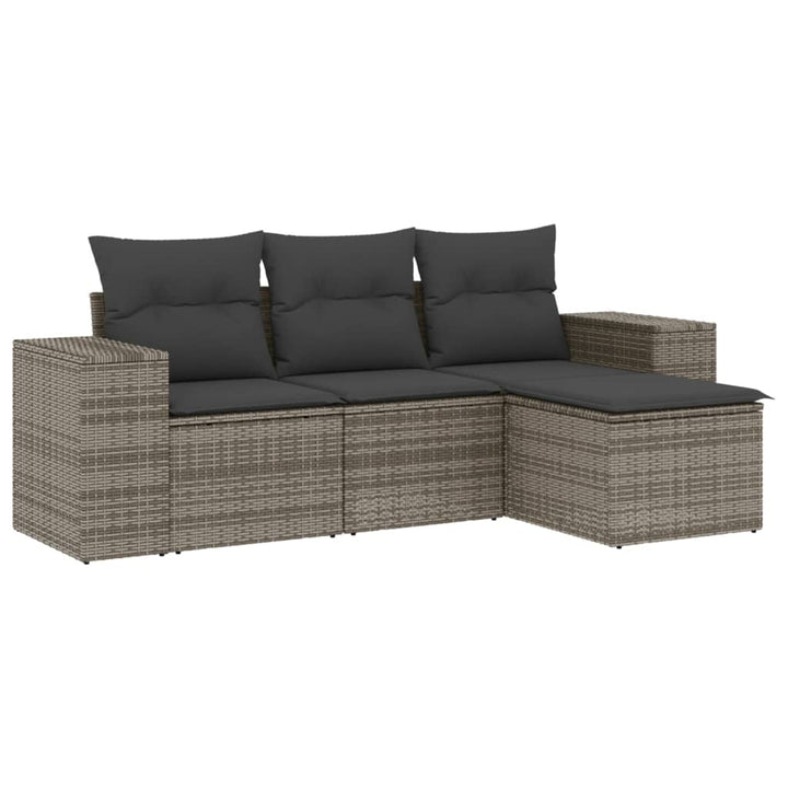 4-tlg. Garten-Sofagarnitur mit Kissen Grau Poly Rattan