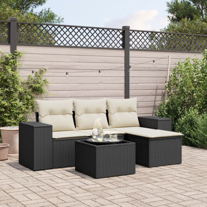 5-tlg. Garten-Sofagarnitur mit Kissen Schwarz Poly Rattan