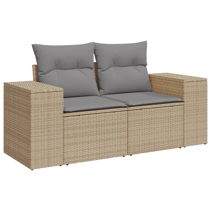 5-tlg. Garten-Sofagarnitur mit Kissen Beige Poly Rattan