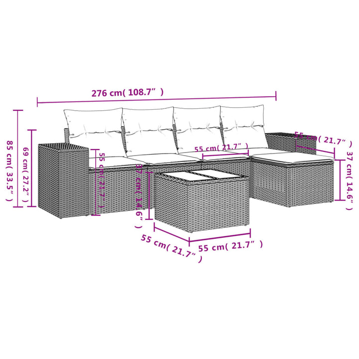 6-tlg. Garten-Sofagarnitur mit Kissen Hellgrau Poly Rattan