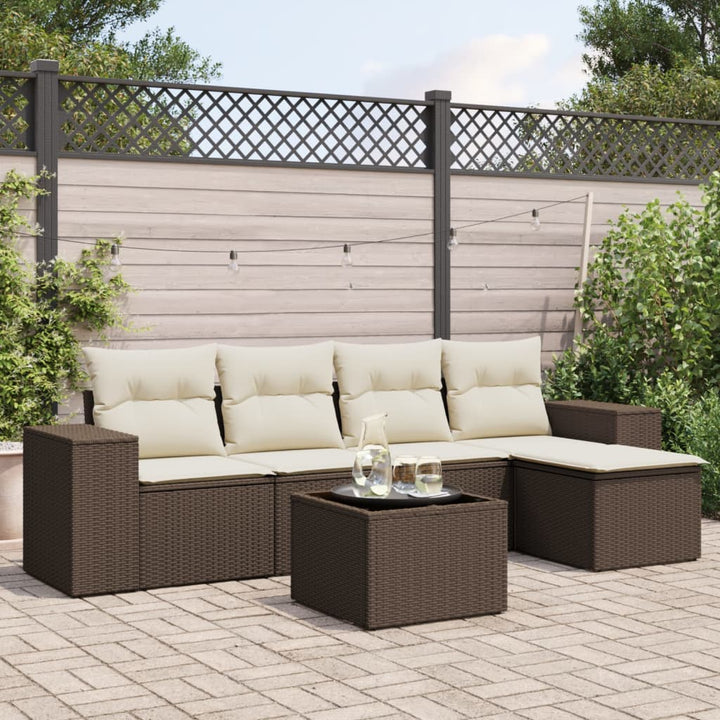 6-tlg. Garten-Sofagarnitur mit Kissen Braun Poly Rattan