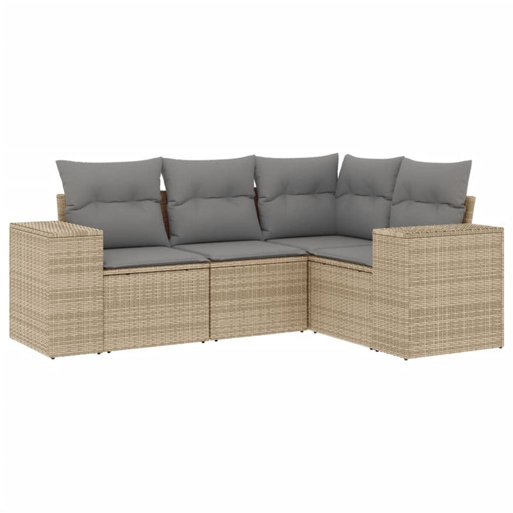 4-tlg. Garten-Sofagarnitur mit Kissen Beige Poly Rattan