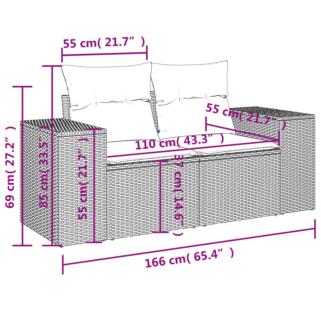 5-tlg. Garten-Sofagarnitur mit Kissen Schwarz Poly Rattan