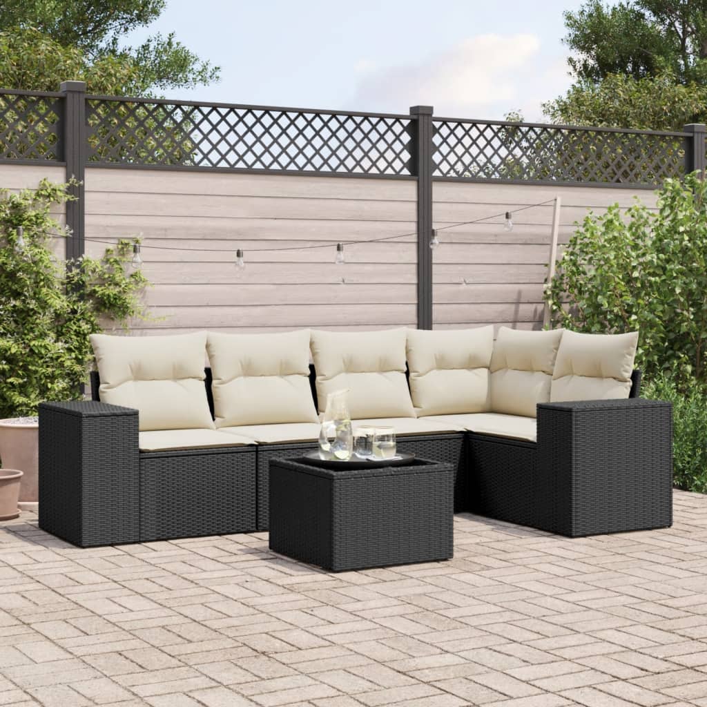 6-tlg. Garten-Sofagarnitur mit Kissen Schwarz Poly Rattan