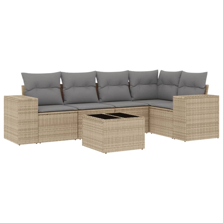 6-tlg. Garten-Sofagarnitur mit Kissen Beige Poly Rattan