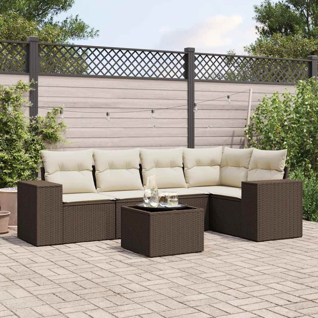 6-tlg. Garten-Sofagarnitur mit Kissen Braun Poly Rattan