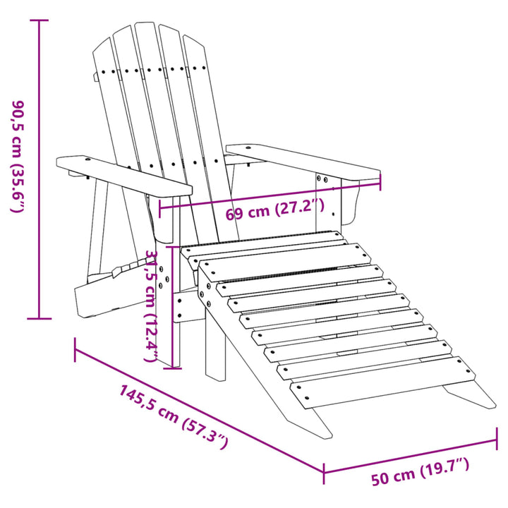 Silla Adirondack con reposapiés en madera maciza de abeto