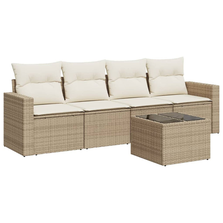 5-tlg. Garten-Sofagarnitur mit Kissen Beige Poly Rattan