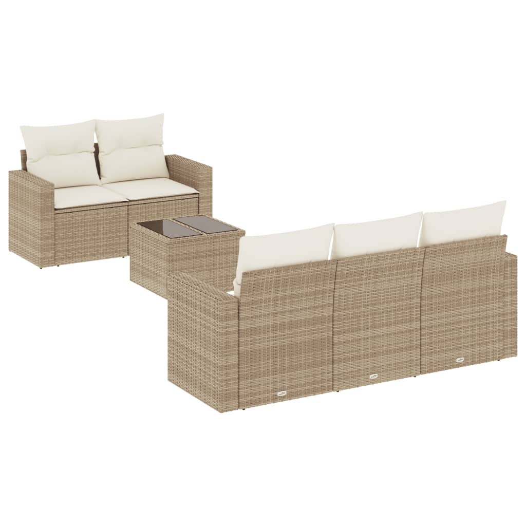 6-tlg. Garten-Sofagarnitur mit Kissen Beige Poly Rattan