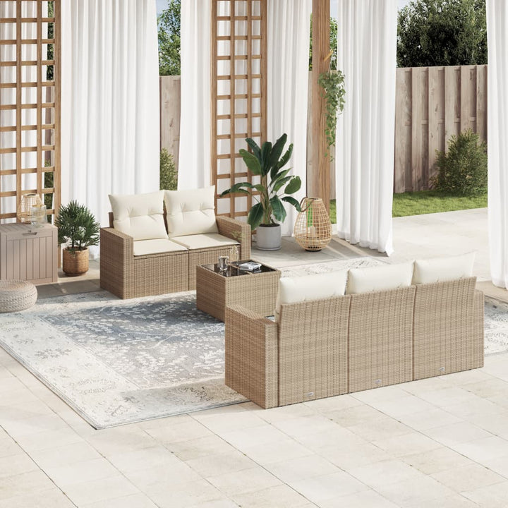 6-tlg. Garten-Sofagarnitur mit Kissen Beige Poly Rattan