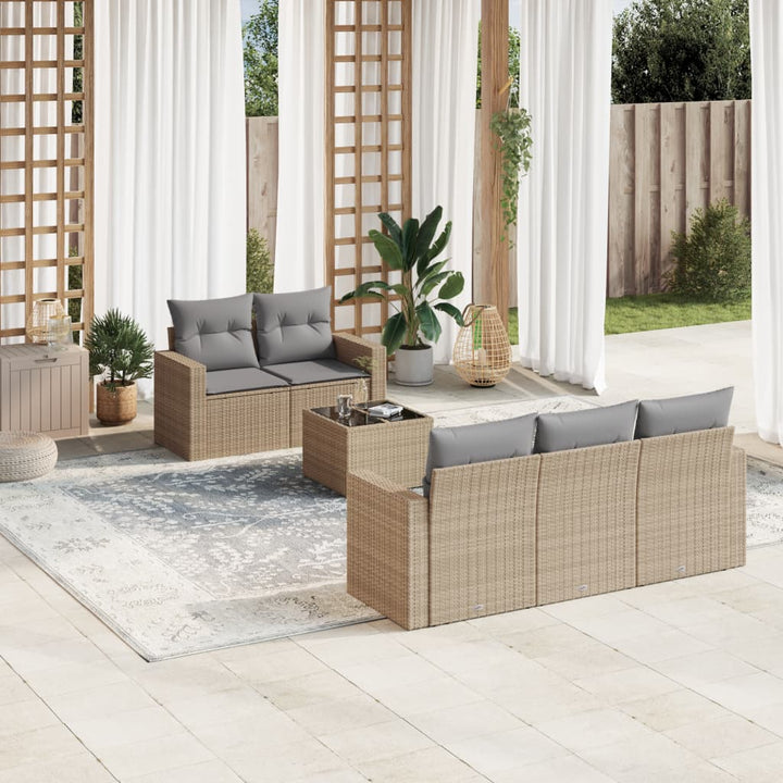 6-tlg. Garten-Sofagarnitur mit Kissen Beige Poly Rattan