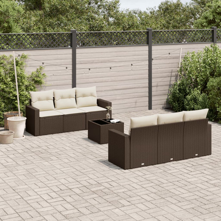 7-tlg. Garten-Sofagarnitur mit Kissen Braun Poly Rattan