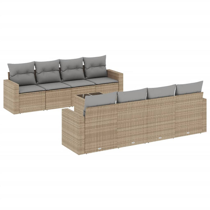 9-tlg. Garten-Sofagarnitur mit Kissen Beige Poly Rattan