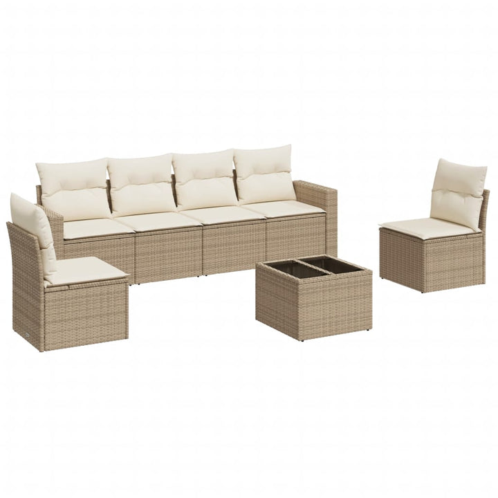 7-tlg. Garten-Sofagarnitur mit Kissen Beige Poly Rattan