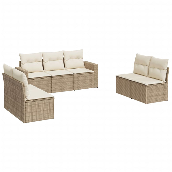 7-tlg. Garten-Sofagarnitur mit Kissen Beige Poly Rattan