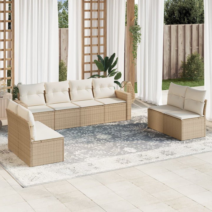 8-tlg. Garten-Sofagarnitur mit Kissen Beige Poly Rattan