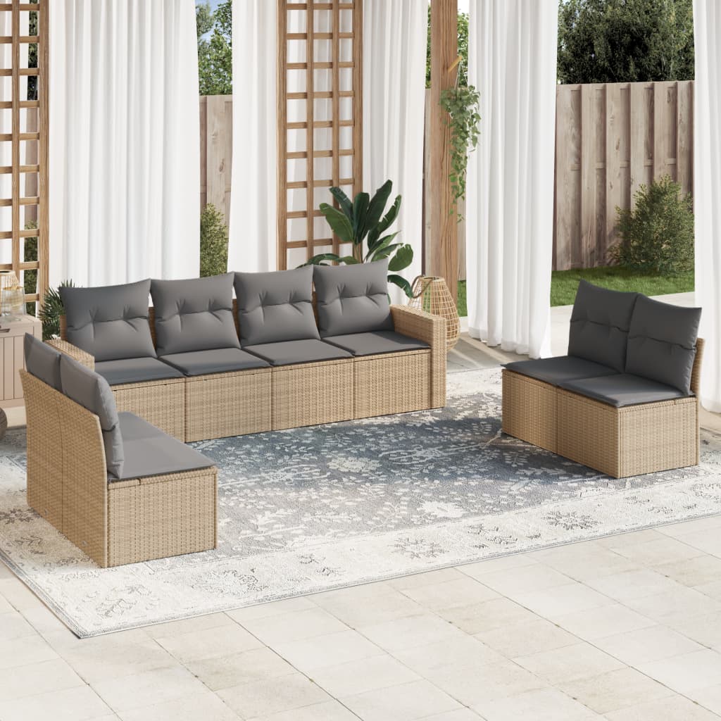 8-tlg. Garten-Sofagarnitur mit Kissen Beige Poly Rattan