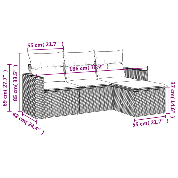 4-tlg. Garten-Sofagarnitur mit Kissen Schwarz Poly Rattan