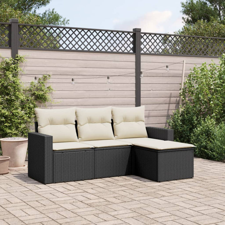 4-tlg. Garten-Sofagarnitur mit Kissen Schwarz Poly Rattan