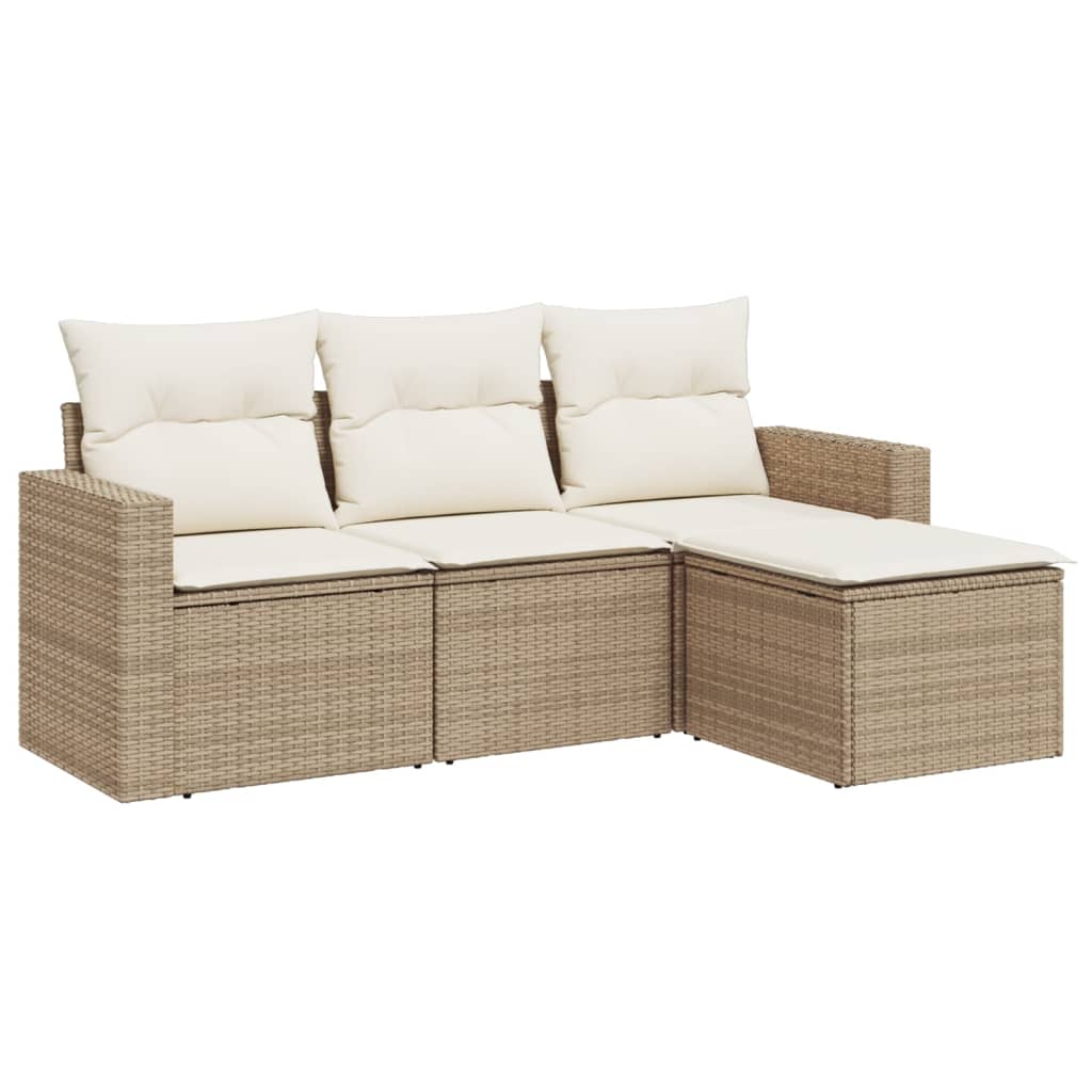 4-tlg. Garten-Sofagarnitur mit Kissen Beige Poly Rattan