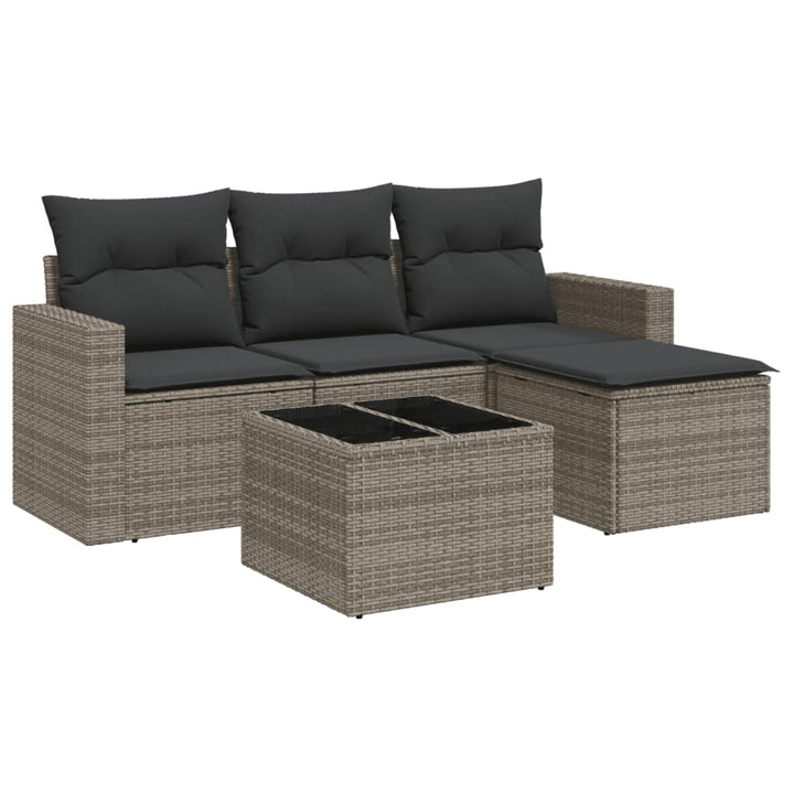 5-tlg. Garten-Sofagarnitur mit Kissen Grau Poly Rattan