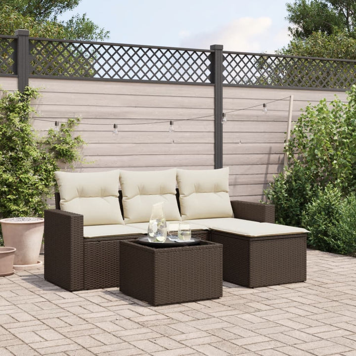 5-tlg. Garten-Sofagarnitur mit Kissen Braun Poly Rattan