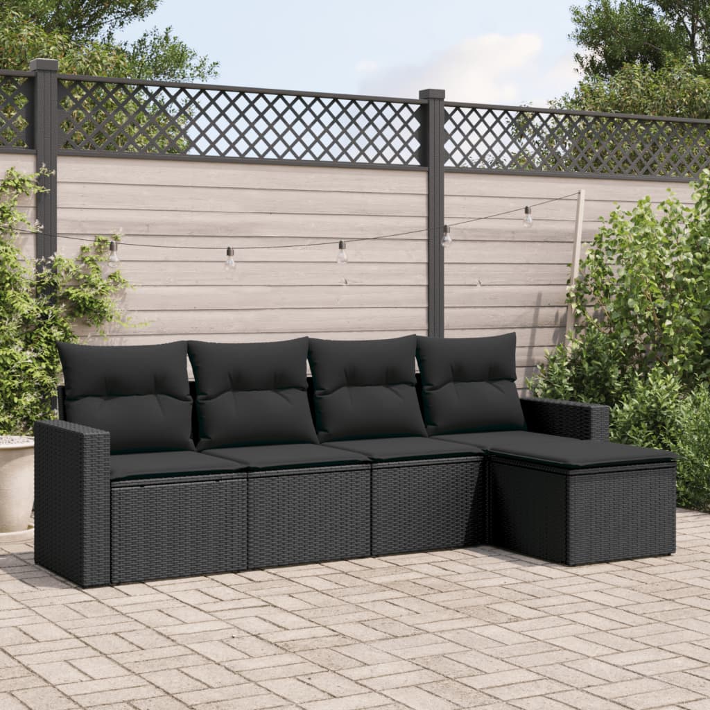 5-tlg. Garten-Sofagarnitur mit Kissen Schwarz Poly Rattan