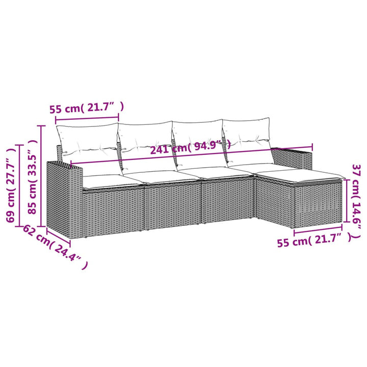 5-tlg. Garten-Sofagarnitur mit Kissen Beige Poly Rattan