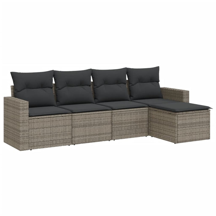 5-tlg. Garten-Sofagarnitur mit Kissen Grau Poly Rattan