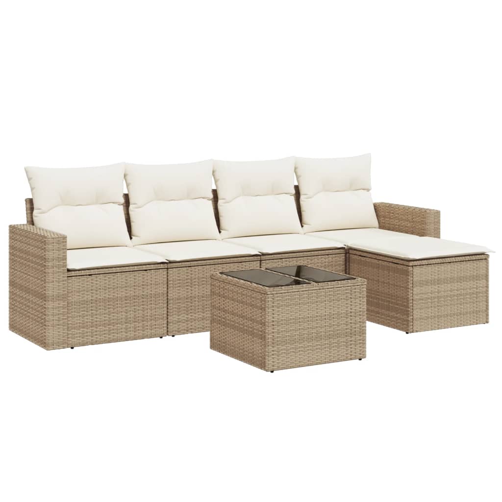 6-tlg. Garten-Sofagarnitur mit Kissen Beige Poly Rattan