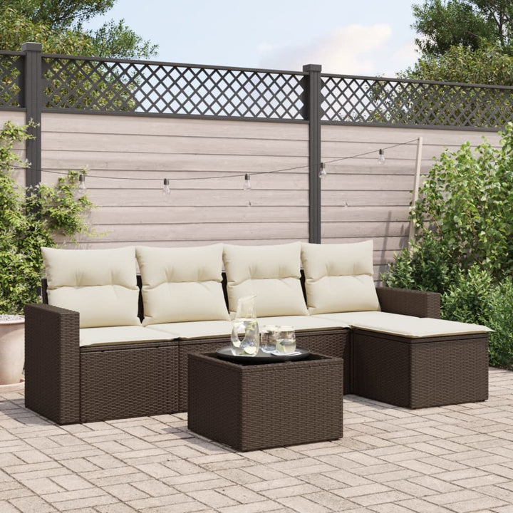 6-tlg. Garten-Sofagarnitur mit Kissen Braun Poly Rattan