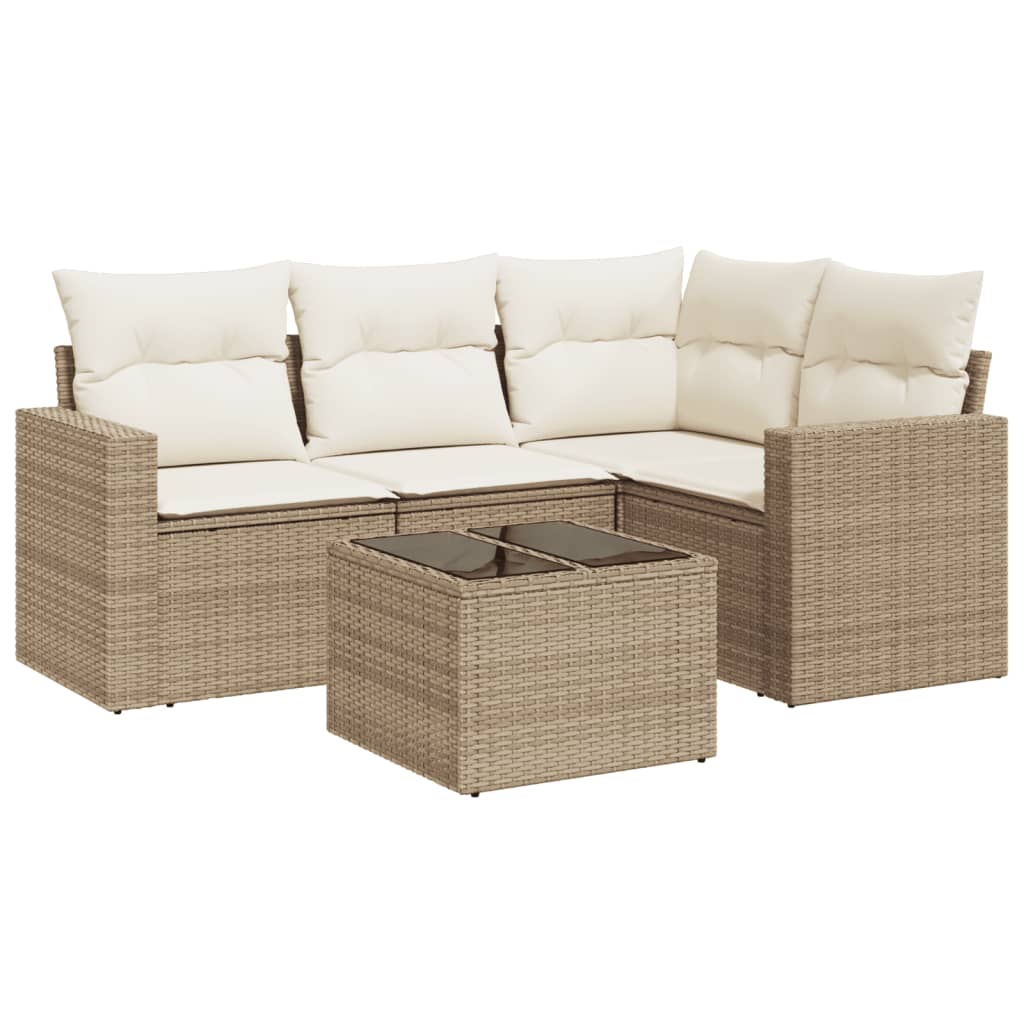 5-tlg. Garten-Sofagarnitur mit Kissen Beige Poly Rattan