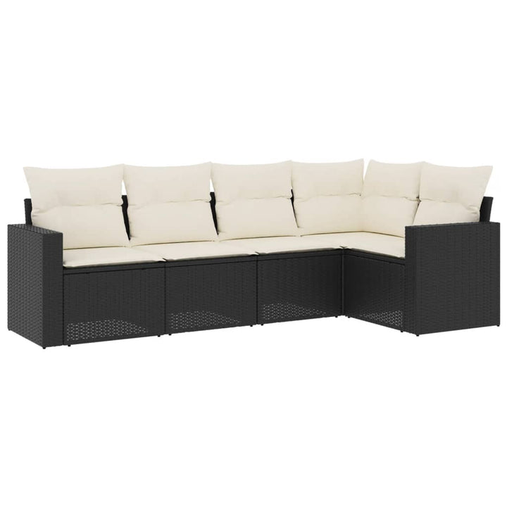 5-tlg. Garten-Sofagarnitur mit Kissen Schwarz Poly Rattan