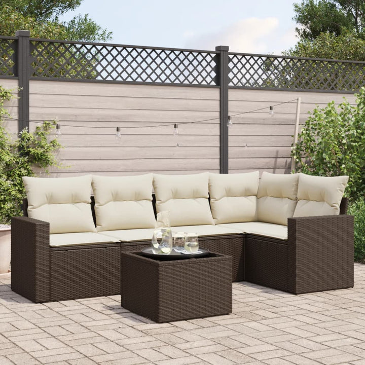 6-tlg. Garten-Sofagarnitur mit Kissen Braun Poly Rattan