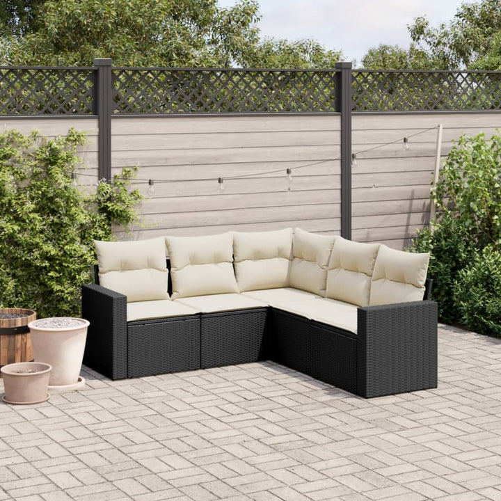 5-tlg. Garten-Sofagarnitur mit Kissen Schwarz Poly Rattan